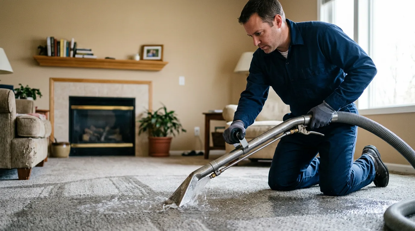 Water damage restoration technician working near Fairview, OH